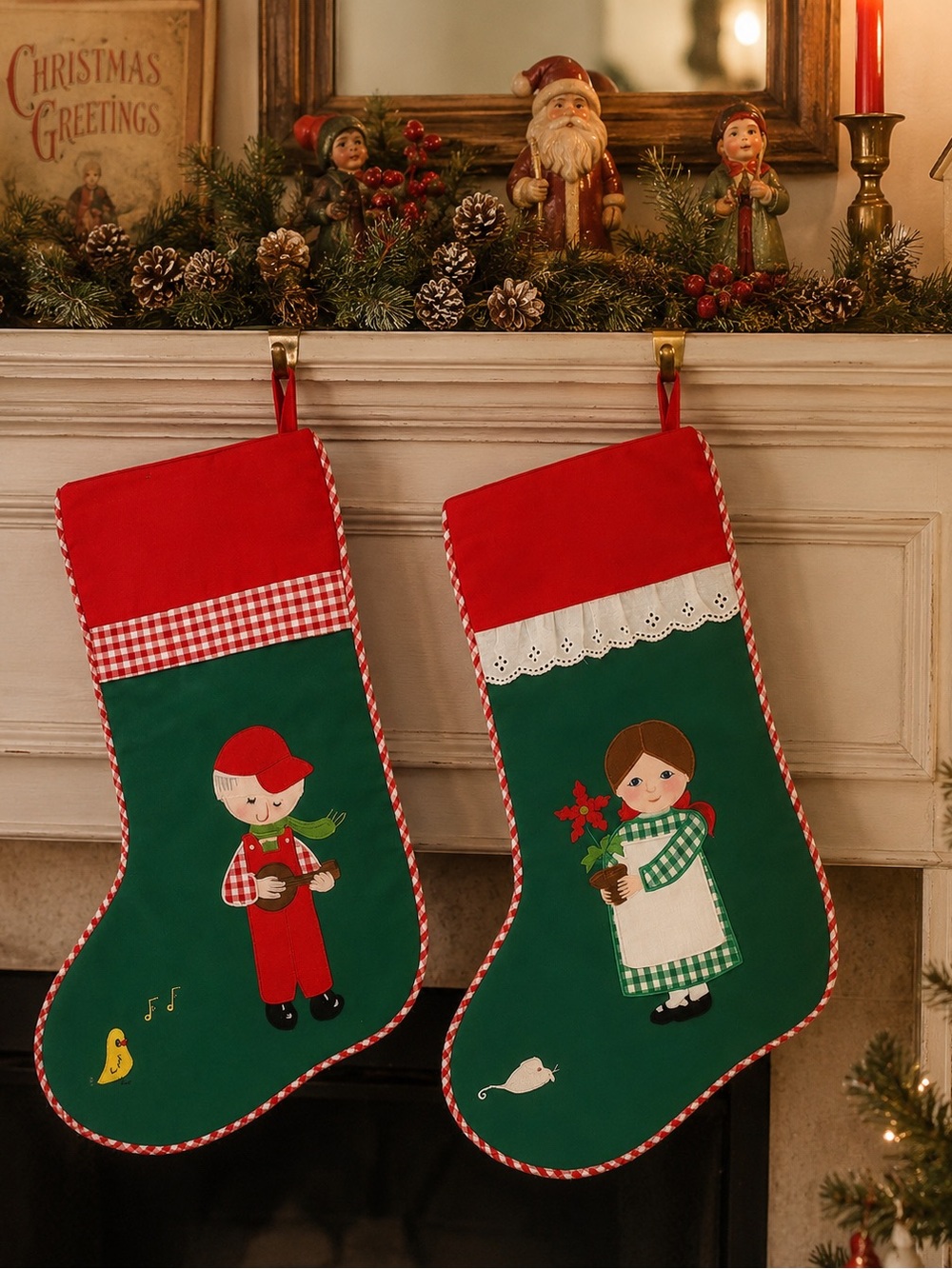 Set of 2 Vintage Christmas Stockings – Kids Theme – Made in Philippines